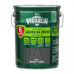 Obrázek VIDARON ochranná lazura na dřevo, tenkovrstvá, odstín V16 Antracit šedý 4,5 L