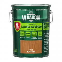 Obrázek: VIDARON ochranná lazura na dřevo, tenkovrstvá, odstín V19 Dub zlatý 4,5 L